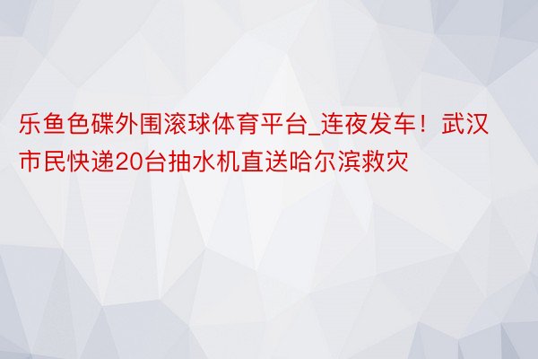 乐鱼色碟外围滚球体育平台_连夜发车！武汉市民快递20台抽水机直送哈尔滨救灾