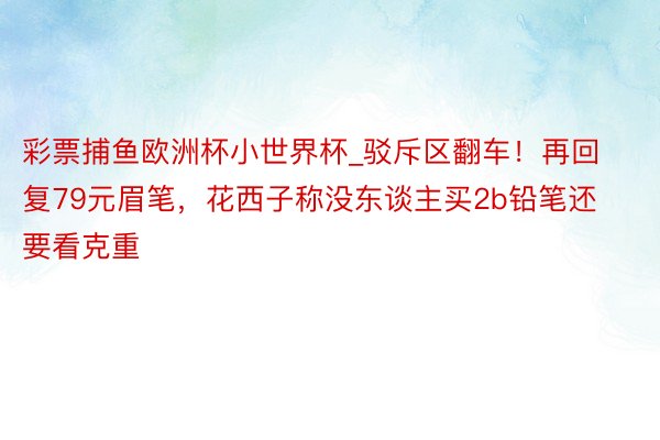 彩票捕鱼欧洲杯小世界杯_驳斥区翻车！再回复79元眉笔，花西子
